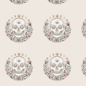 Skull with flowers and moons embroidery templat
