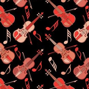 Angled Violin Music Notes Red