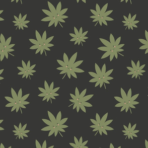 #191 Cute cannabis leaves on green background