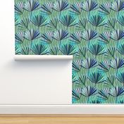 large scale Palm leaves on green / electric blue and green