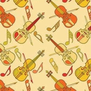 Violin Music Notes Orange Green