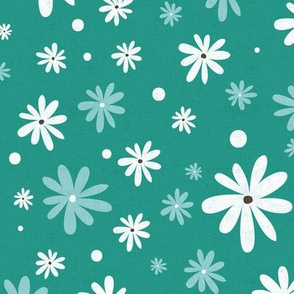 Summer Daisy - Floral Textured Aqua Large Scale