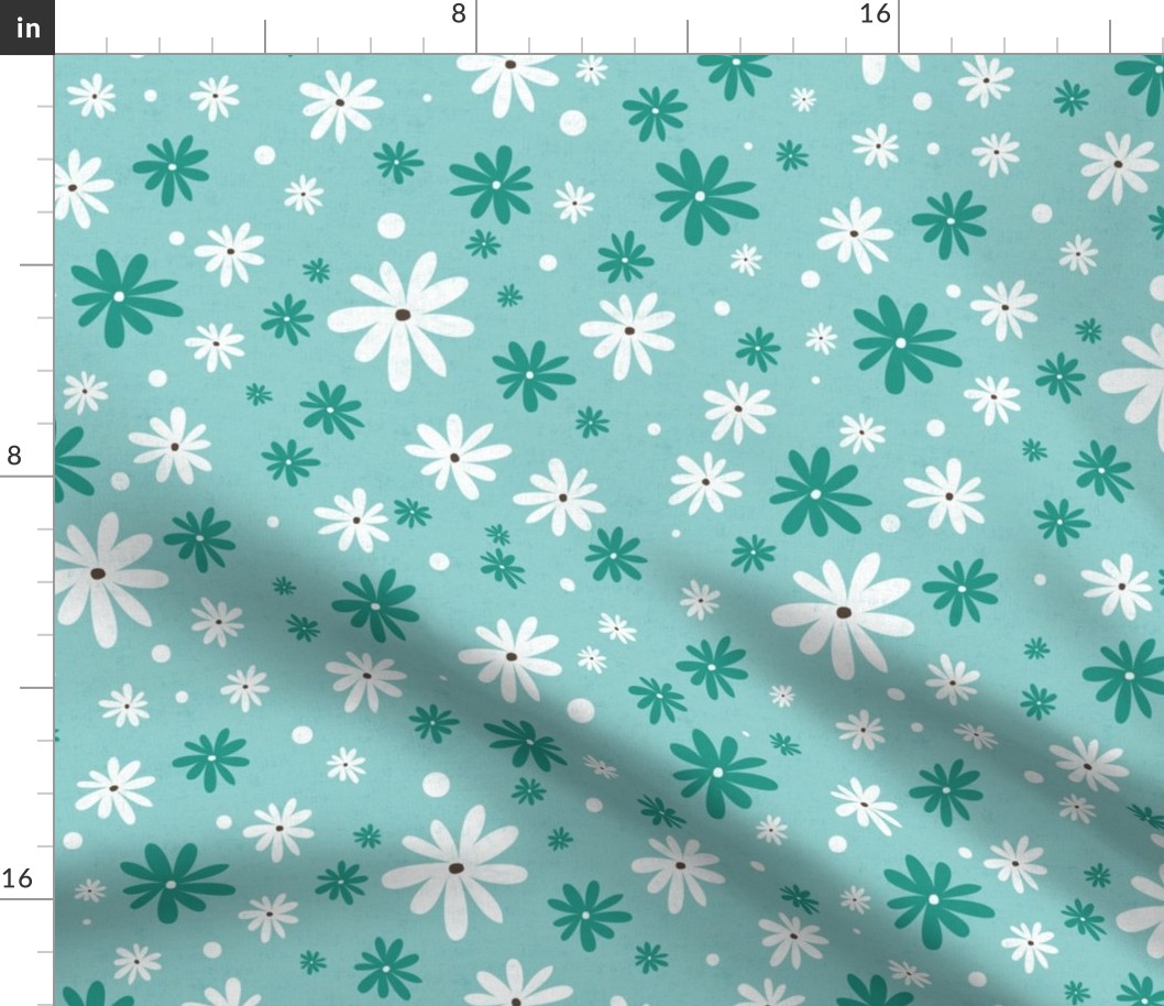 Summer Daisy - Floral Textured Light Aqua Large Scale