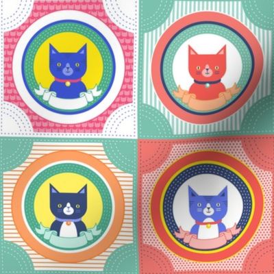 Cat Portrait Panel Small- Bright Colors- Multicolored Cheater Quilt- Rainbow Cat Rescue- Adopt a Cat- Kitten- Kittens- Pet- Pets- Cats- Embroidery Template