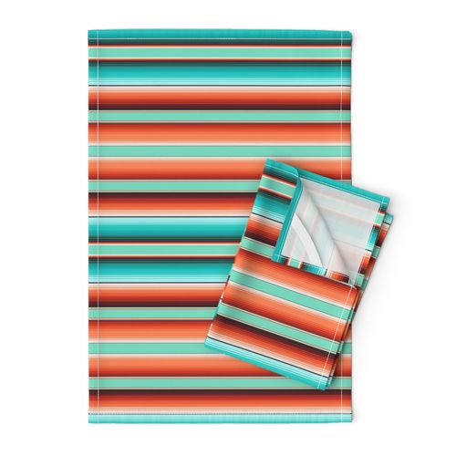  Small Scale Teal, Turquoise and Burnt Orange Southwest Serape Blanket Stripes