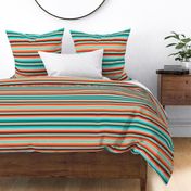  Small Scale Teal, Turquoise and Burnt Orange Southwest Serape Blanket Stripes