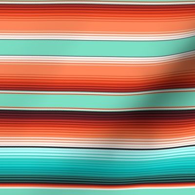  Small Scale Teal, Turquoise and Burnt Orange Southwest Serape Blanket Stripes