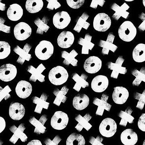 Noughts and crosses in white on black