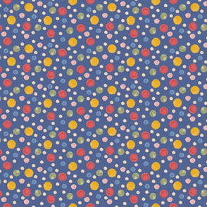 Colourful Watercolor rainbow dots onblue