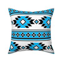 Tribal Aztec Native Ornament - Black White Sky Blue - Ethnic Amulet Boho Canvas Retro Line Pattern - Middle