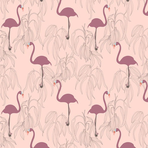 flamingo on plants - peach - medium