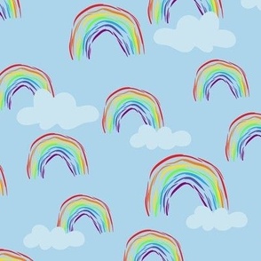 Rainbows and Clouds with Heart: fresh large scale for wallpaper and bed linen