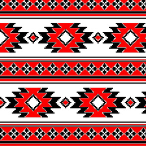 Tribal Aztec Native Ornament - Black White Scarlet Red - Ethnic Amulet Boho Canvas Retro Line Pattern - Middle