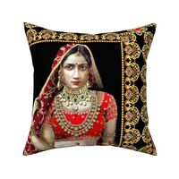 Indian bride bridal wedding lady woman south Asian Desi beautiful traditional dress cultural sari saree shari veil red gold jade ruby peacocks frame filigree diamonds pearls nose ring bracelets earrings chokers embroidery headdress necklace chains bracele