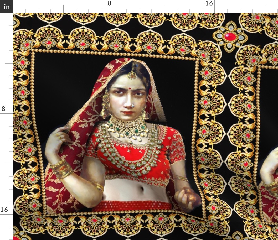 Indian bride bridal wedding lady woman south Asian Desi beautiful traditional dress cultural sari saree shari veil red gold jade ruby peacocks frame filigree diamonds pearls nose ring bracelets earrings chokers embroidery headdress necklace chains bracele