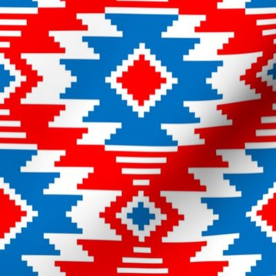 Tribal Aztec Native Ornament - White  Medium Cyan Blue Red - Ethnic Amulet Boho Pattern - Middle