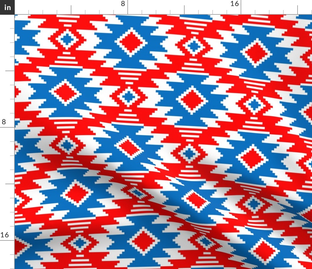 Tribal Aztec Native Ornament - White  Medium Cyan Blue Red - Ethnic Amulet Boho Pattern - Middle