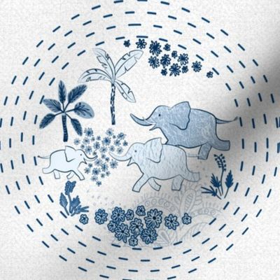 happy elephants embroidery  variations - blue