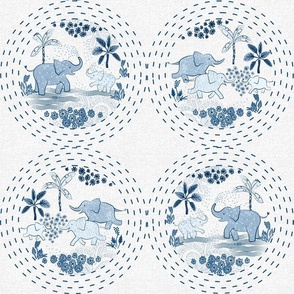 happy elephants embroidery  variations - blue