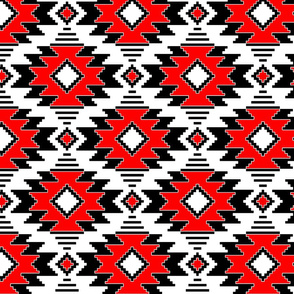 Tribal Aztec Native Ornament - White Black Scarlet Red - Ethnic Amulet Boho Pattern - Middle