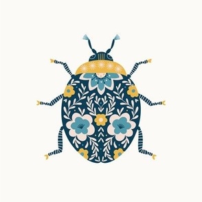 Floral Ladybug Embroidery Template - yellow and blue (for 8" Swatch)