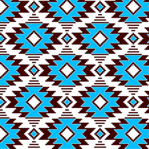 Tribal Aztec Native Ornament - White Chocolate Dark Brown Capri Cyan Blue - Ethnic Amulet Boho Pattern - Middle