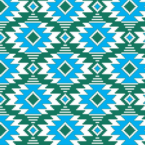 Tribal Aztec Native Ornament - White Green Cyan Blue Sea - Ethnic Amulet Boho Pattern - Middle