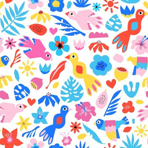 Exotic Birds White Blue Pink