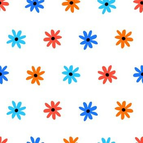 Ditsy Flowers Blue Red White