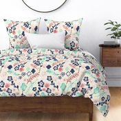 Scattered Floral in Navy, Teal & Pink - Large