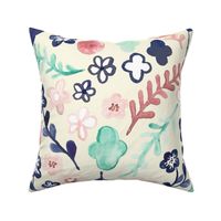 Scattered Floral in Navy, Teal & Pink - Large