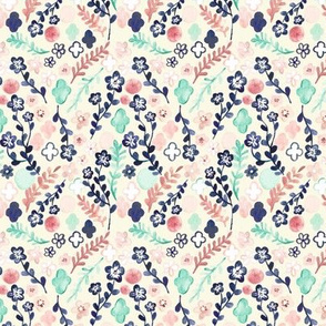Scattered Floral in Navy, Teal & Pink - Tiny