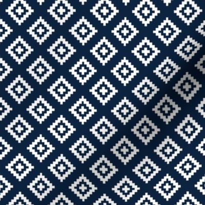 Geometric White on Navy Aztec