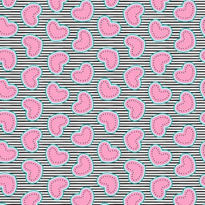 (small scale) Watermelon hearts - summer fruit - pink/black stripes - LAD21