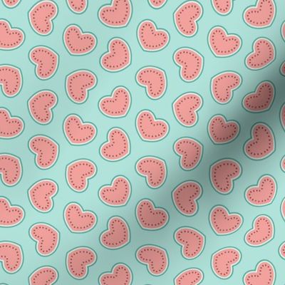 (small scale) Watermelon hearts - summer fruit - pink /mint - LAD21