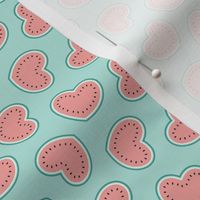 (small scale) Watermelon hearts - summer fruit - pink /mint - LAD21