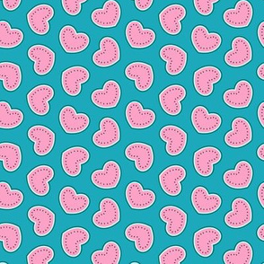(small scale) Watermelon hearts - summer fruit - pink/teal - LAD21