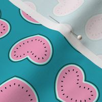 Watermelon hearts - summer fruit - pink/teal - LAD21