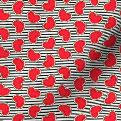 (small scale) Watermelon hearts - summer fruit - black stripes - red/green - LAD21