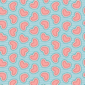 (small scale) Watermelon hearts - summer fruit - stripes - summer blue - LAD21