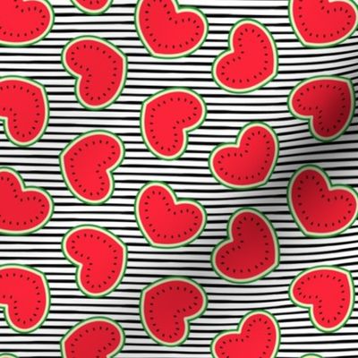 Watermelon hearts - summer fruit - black stripes - red/green - LAD21