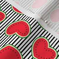 Watermelon hearts - summer fruit - black stripes - red/green - LAD21