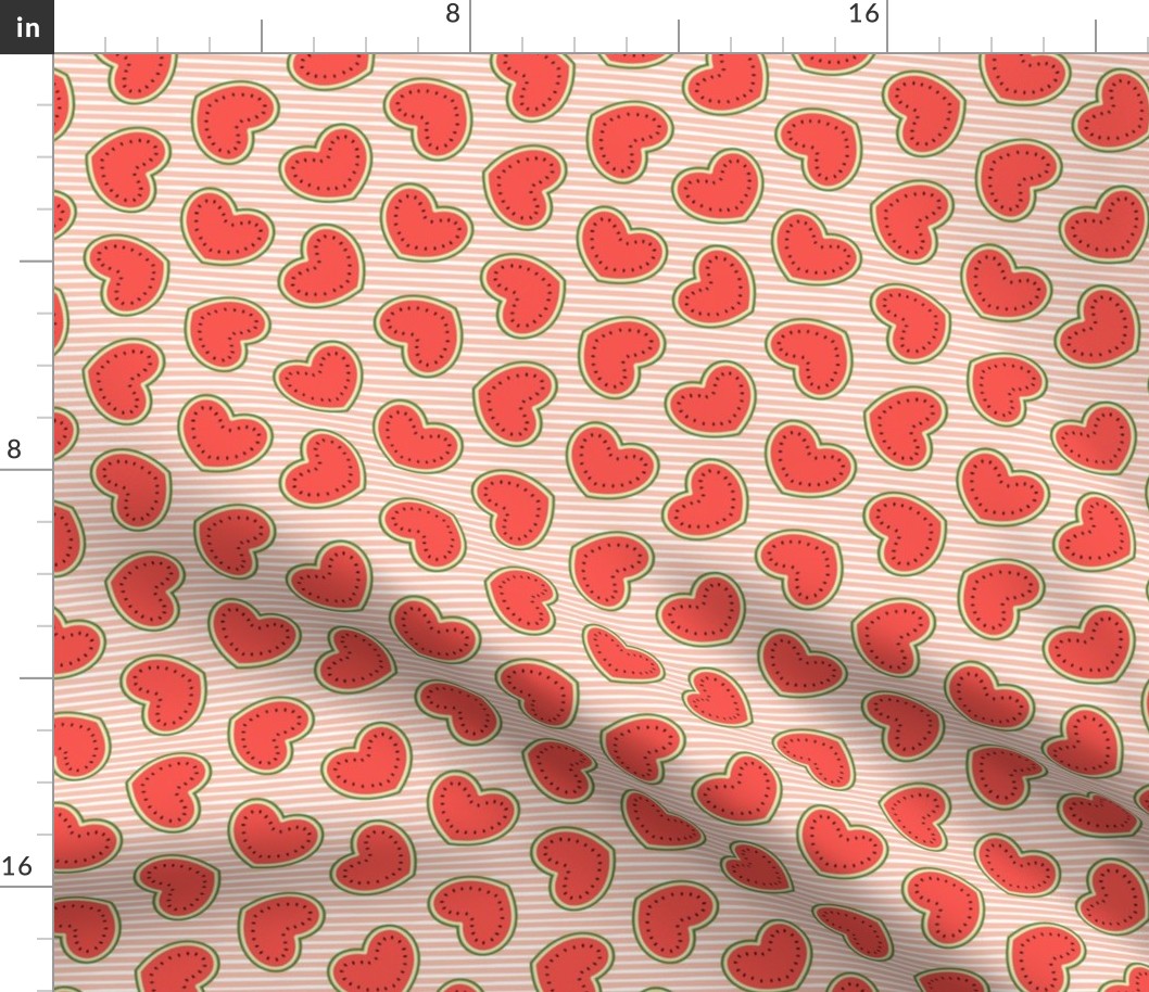 Watermelon hearts - summer fruit - peach/red - stripes - LAD21