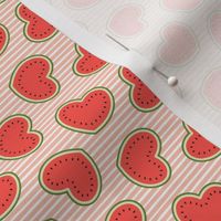 (small scale) Watermelon hearts - summer fruit - peach/red - stripes - LAD21