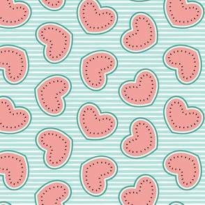 Watermelon hearts - summer fruit - stripes - pink /mint - LAD21