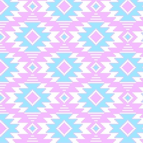 Tribal Aztec Native Ornament - White Pastel Pink Brilliant Lavender Magenta Winter Wizard Cyan Blue - Ethnic Amulet Boho Pattern - Middle