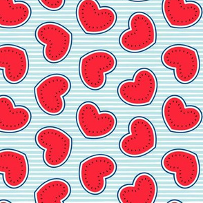 Watermelon hearts - summer fruit - red/white/blue stripes - LAD21