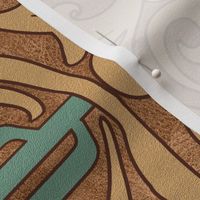 Wild West- Saguaro Tooled Leather Pattern- Verdigris Wheat Brown Leather Texture- Regular Scale- Rotated