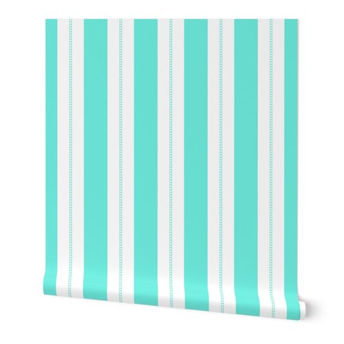 Small White and Aqua Blue Cabana Beach | Spoonflower