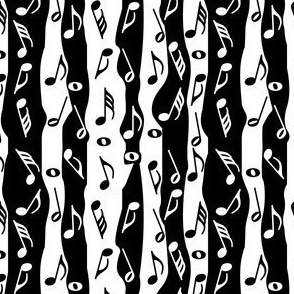 Music Notes Stripes Black White